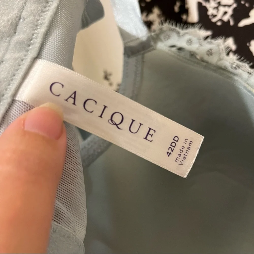 Cacique Lace Balconette Bra Underwire Lace Up Accents Blue 42DD - Picture 11 of 13